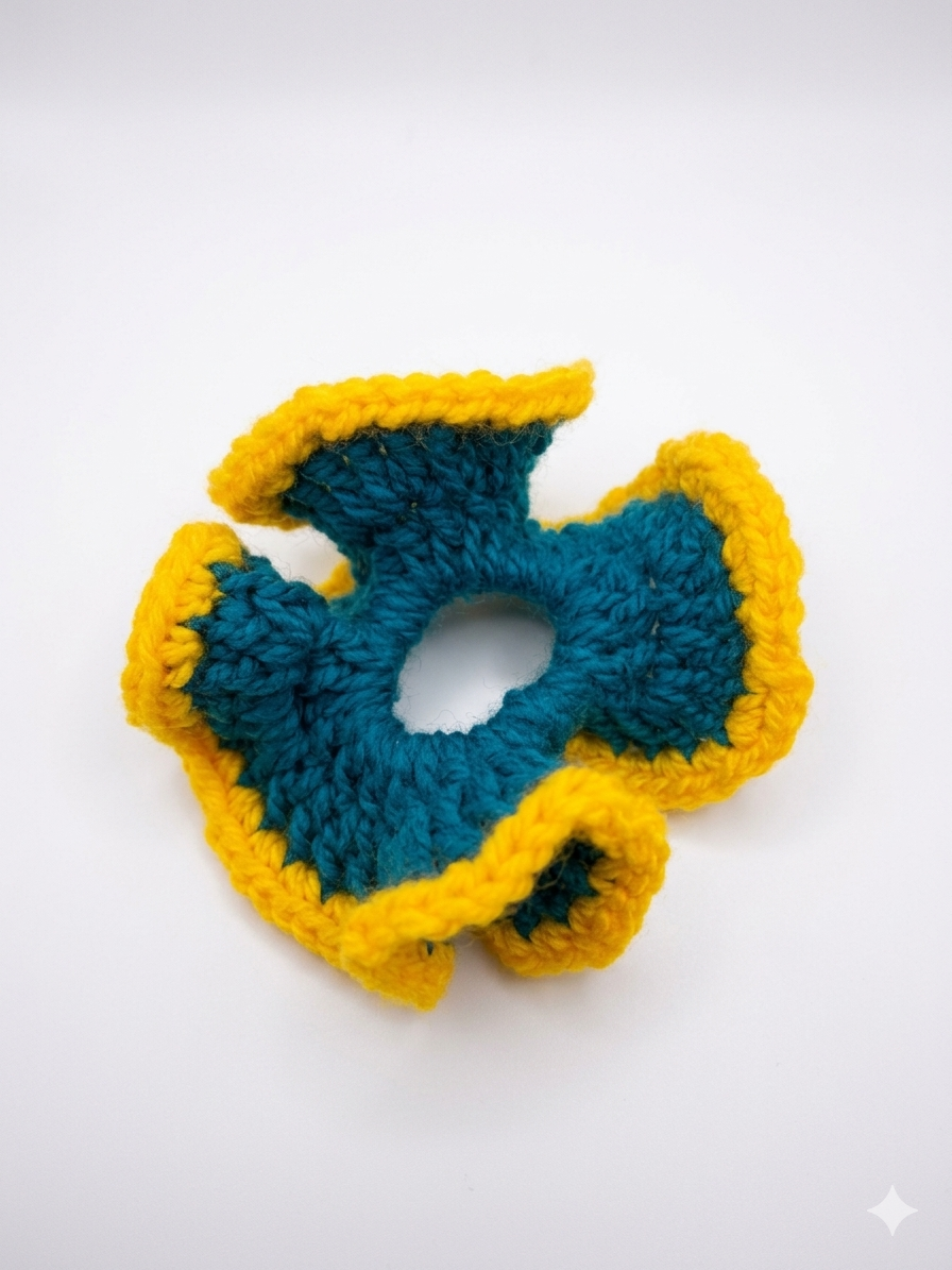 Scrunchie de Crochet Azul/Amarillo