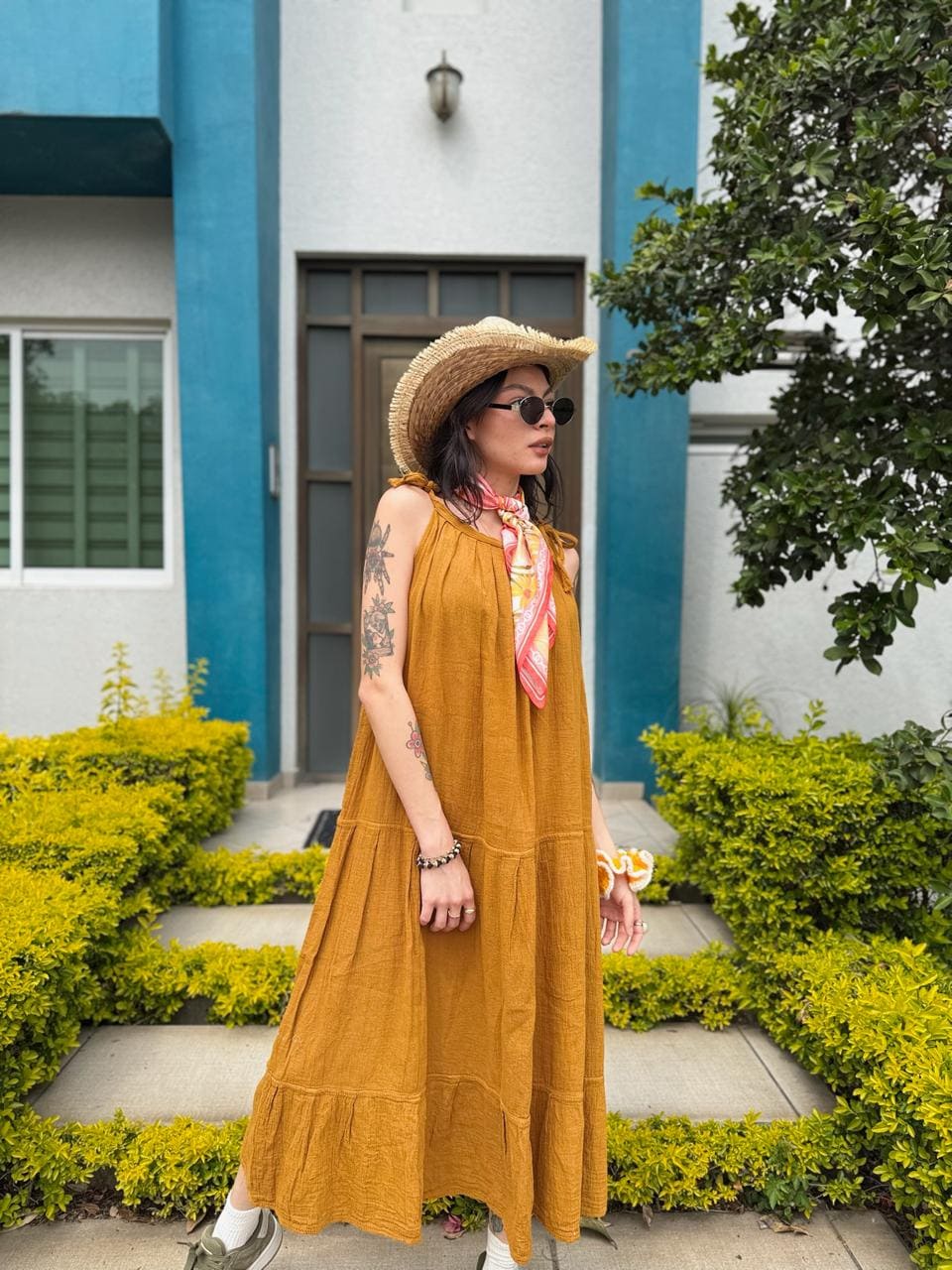 Vestido Grecia Mostaza Tostado