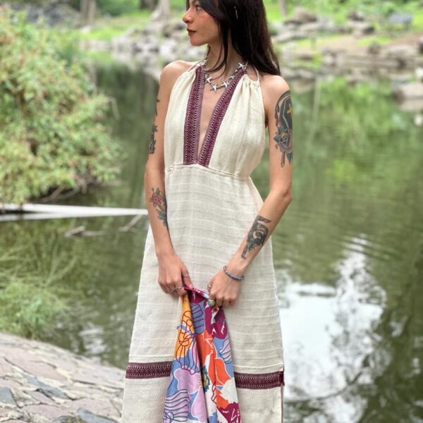 Vestido Xia Crudo Franjas Tintas