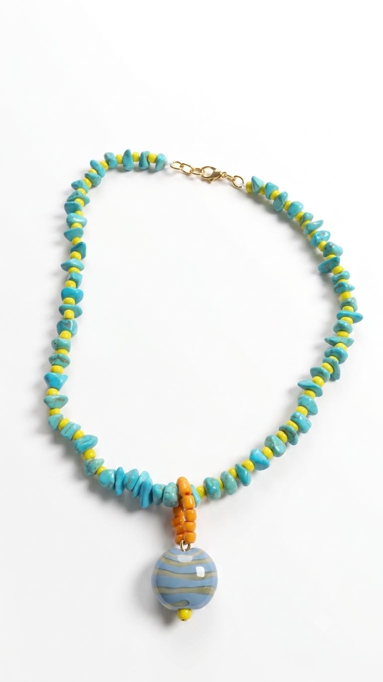 Collar Aqua con Verde dije circular