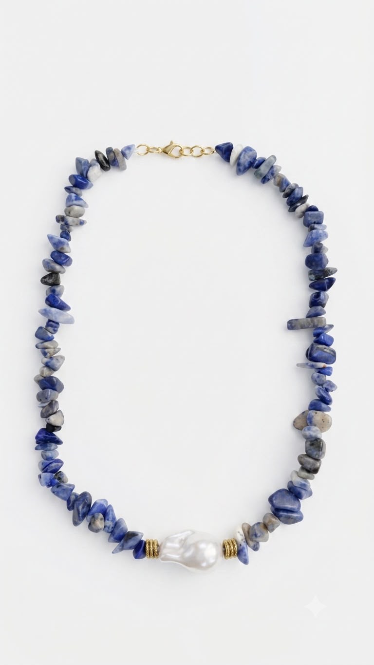 Collar Azul dije perla